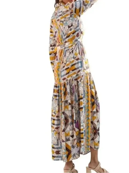 Anthropologie size medium Flounces Abstract Long Sleeve  Dress in Multicolor - Picture 12 of 14